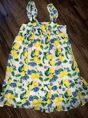 Janie and Jack White Sundress with Yellow Lemons and Blue Floral Print